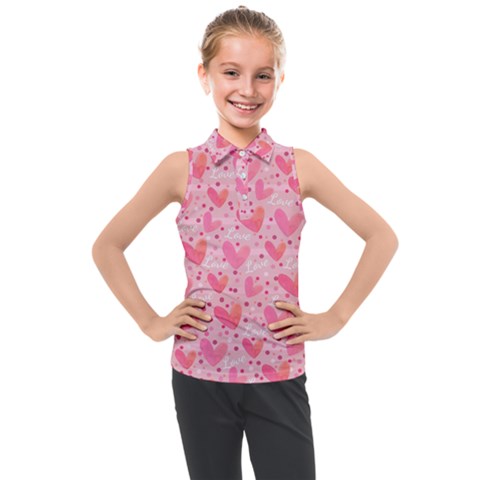 Valentine Romantic Love Watercolor Pink Pattern Texture Kids  Sleeveless Polo T-shirt by Vaneshop