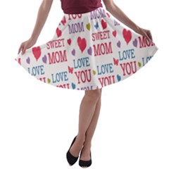 Love Mom Happy Mothers Day I Love Mom Graphic A-line Skater Skirt by Vaneshop