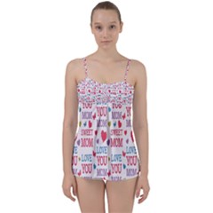 Love Mom Happy Mothers Day I Love Mom Graphic Babydoll Tankini Top by Vaneshop