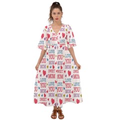 Love Mom Happy Mothers Day I Love Mom Graphic Kimono Sleeve Boho Dress by Vaneshop