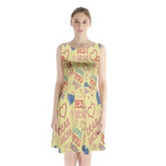 Love Mom Happy Mothers Day I Love Mom Graphic Pattern Sleeveless Waist Tie Chiffon Dress by Vaneshop