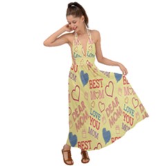 Love Mom Happy Mothers Day I Love Mom Graphic Pattern Backless Maxi Beach Dress by Vaneshop