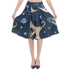 Space Theme Art Pattern Design Wallpaper Flared Midi Skirt by Vaneshop