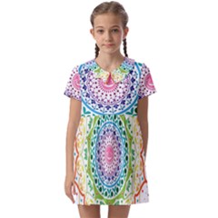 Mandala Pattern Rainbow Pride Kids  Asymmetric Collar Dress by Vaneshop