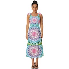 Mandala Pattern Rainbow Pride Tie-strap Tiered Midi Chiffon Dress by Vaneshop