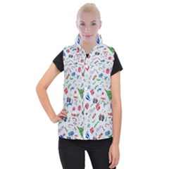 Illustration Christmas Pattern Women s Button Up Vest by Pakjumat