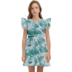 Blue Crashing Ocean Wave Kids  Winged Sleeve Dress by Jack14