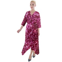 Pink Glitter Quarter Sleeve Wrap Front Maxi Dress by Amaryn4rt