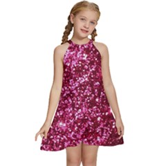 Pink Glitter Kids  Halter Collar Waist Tie Chiffon Dress by Amaryn4rt