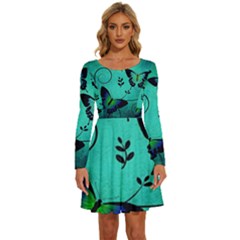 Texture Butterflies Background Long Sleeve Wide Neck Velvet Dress by Amaryn4rt