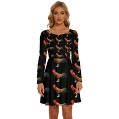 Background-pattern-chicken-fowl Long Sleeve Wide Neck Velvet Dress by Amaryn4rt