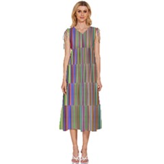 Striped-stripes-abstract-geometric V-neck Drawstring Shoulder Sleeveless Maxi Dress by Amaryn4rt