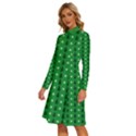 Green Christmas Tree Pattern Background Long Sleeve Shirt Collar A-Line Dress View2