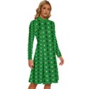 Green Christmas Tree Pattern Background Long Sleeve Shirt Collar A-Line Dress View3