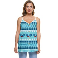 Blue Christmas Vintage Ethnic Seamless Pattern Casual Spaghetti Strap Chiffon Top by Amaryn4rt