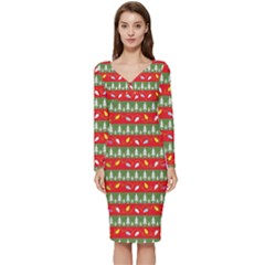 Christmas-papers-red-and-green Long Sleeve V-neck Bodycon Dress  by Amaryn4rt