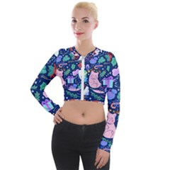 Colorful-funny-christmas-pattern Pig Animal Long Sleeve Cropped Velvet Jacket by Amaryn4rt