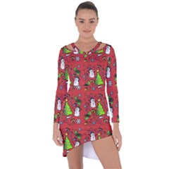 Santa Snowman Gift Holiday Christmas Cartoon Asymmetric Cut-out Shift Dress by Amaryn4rt