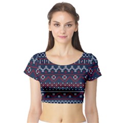 Christmas-concept-with-knitted-pattern Short Sleeve Crop Top by Amaryn4rt