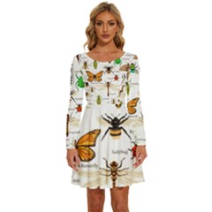 Insects-seamless-pattern Long Sleeve Wide Neck Velvet Dress by Amaryn4rt