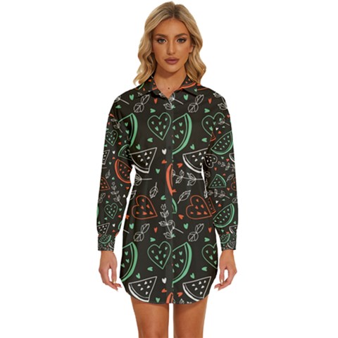 Seamless-vector-pattern-with-watermelons-mint -- Womens Long Sleeve Shirt Dress by Amaryn4rt