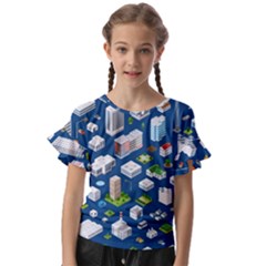 Isometric-seamless-pattern-megapolis Kids  Cut Out Flutter Sleeves by Amaryn4rt