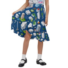 Isometric-seamless-pattern-megapolis Kids  Ruffle Flared Wrap Midi Skirt by Amaryn4rt