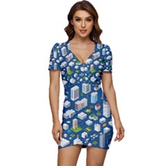 Isometric-seamless-pattern-megapolis Low Cut Cap Sleeve Mini Dress by Amaryn4rt