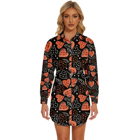 Seamless-vector-pattern-with-watermelons-hearts-mint Womens Long Sleeve Shirt Dress by Amaryn4rt