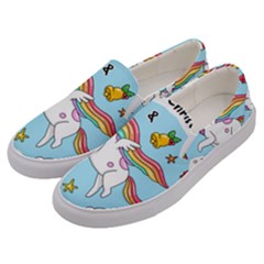 Merry Christmas Xmas Doodle Sketch Cartoon Unicorn Men s Canvas Slip Ons by Pakjumat