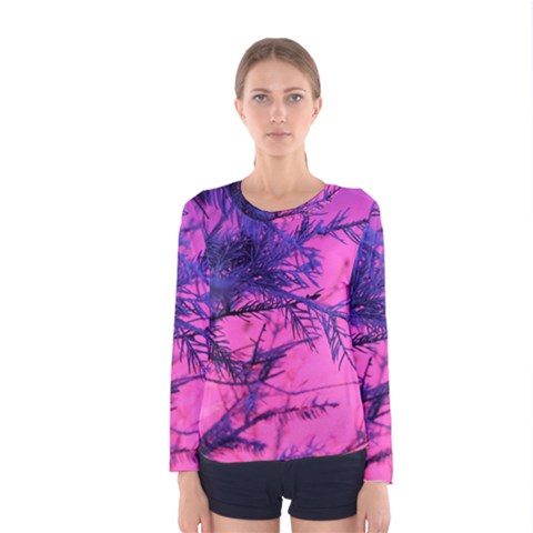 Fir Sunset Frost Snow Women s Long Sleeve T-shirt by Pakjumat