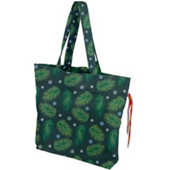 Leaves Snowflake Pattern Holiday Drawstring Tote Bag by Pakjumat