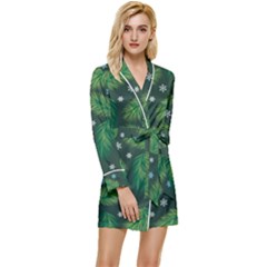 Leaves Snowflake Pattern Holiday Long Sleeve Satin Robe by Pakjumat