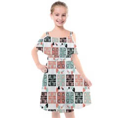 Mint Black Coral Heart Paisley Kids  Cut Out Shoulders Chiffon Dress by Pakjumat