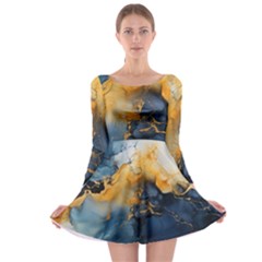 Abstract Marble Design Background Long Sleeve Skater Dress by Pakjumat