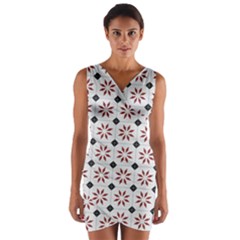 Tile Pattern Design Flowers Wrap Front Bodycon Dress by Pakjumat