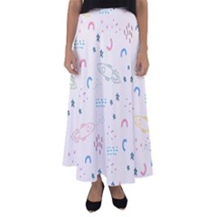 Spaceship Pattern Star Flared Maxi Skirt by Pakjumat