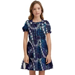 Continents Stars Networks Internet Kids  Puff Sleeved Dress by Pakjumat