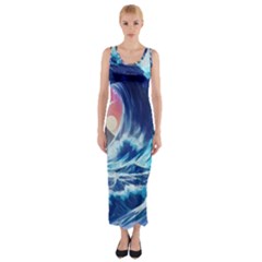 Storm Tsunami Waves Ocean Sea Nautical Nature Fitted Maxi Dress by Pakjumat