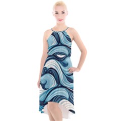 Pattern Ocean Waves Arctic Ocean Blue Nature Sea High-low Halter Chiffon Dress  by Pakjumat