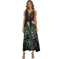 Tropical Leaves Foliage Monstera Nature Home V-neck Sleeveless Loose Fit Overalls by Pakjumat