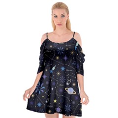 Starry Night  Space Constellations  Stars  Galaxy  Universe Graphic  Illustration Cutout Spaghetti Strap Chiffon Dress by Pakjumat