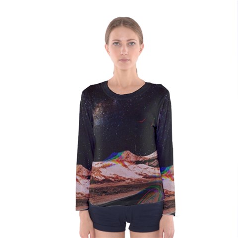 Retro Vintage Space Galaxy Women s Long Sleeve T-shirt by Pakjumat