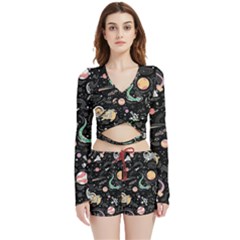 Animals Galaxy Space Velvet Wrap Crop Top And Shorts Set by Pakjumat