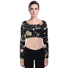 Animals Galaxy Space Velvet Long Sleeve Crop Top by Pakjumat