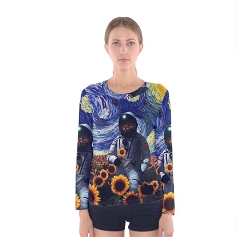 Starry Surreal Psychedelic Astronaut Space Women s Long Sleeve T-shirt by Pakjumat