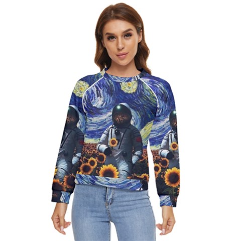 Starry Surreal Psychedelic Astronaut Space Women s Long Sleeve Raglan T-shirt by Pakjumat