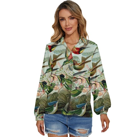 Humming Birds Trochilidae Women s Long Sleeve Button Up Shirt by Pakjumat