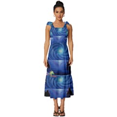 Psychedelic Mushrooms Psicodelia Dream Blue Tie-strap Tiered Midi Chiffon Dress by Modalart