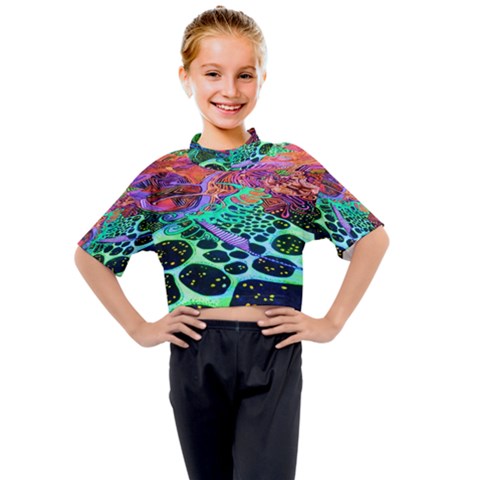 Psychedelic Blacklight Drawing Shapes Art Kids Mock Neck T-shirt by Modalart